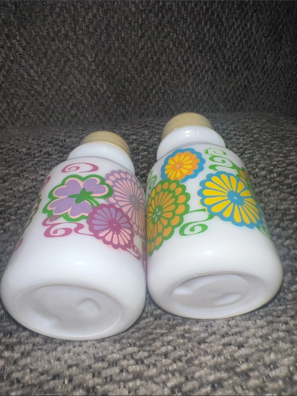 Vintage Avon Floral Milk Glass Salt and Pepper Shakers - Yellow Tops
